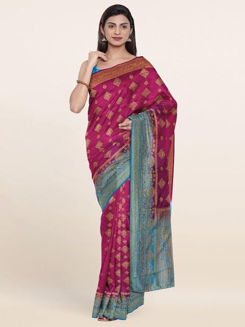 

Pothys Violet & Blue Woven Design Zari Jute Silk Saree