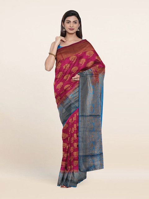 

Pothys Purple & Blue Woven Design Zari Jute Silk Saree