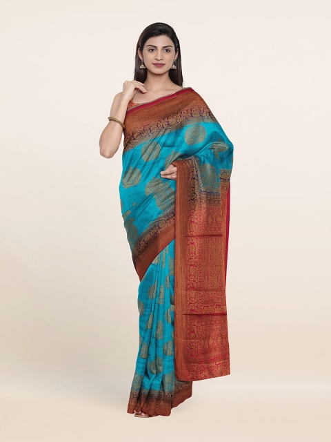 

Pothys Teal & Pink Woven Design Zari Jute Silk Saree