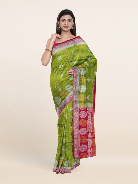 

Pothys Green & Pink Ethnic Motifs Jute Silk Saree