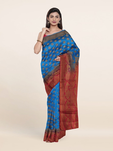 

Pothys Blue & Red Ethnic Motifs Zari Jute Silk Saree