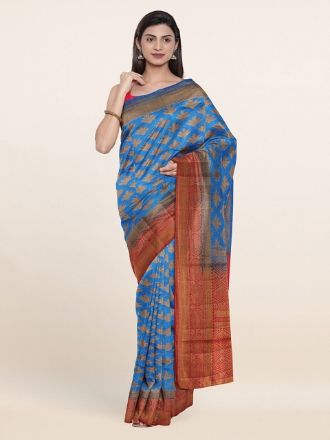 

Pothys Blue & Red Ethnic Motifs Zari Jute Silk Saree