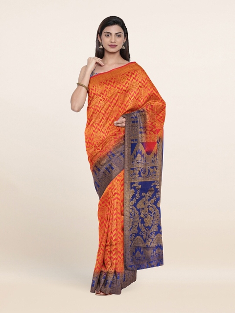 

Pothys Red & Blue Ethnic Motifs Zari Jute Silk Saree