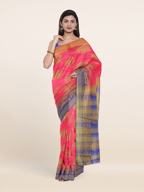 

Pothys Pink & Blue Ethnic Motifs Zari Jute Silk Saree
