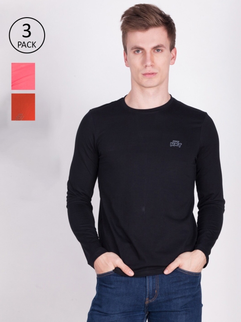 

Force NXT Men Pack of 3 Solid Regular Fit Cotton T-shirts, Black