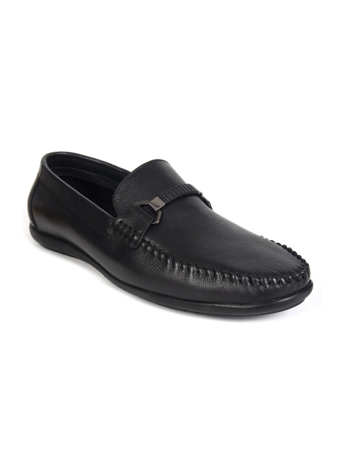 

IMPAKTO Men Black Solid Leather Formal Slip-Ons