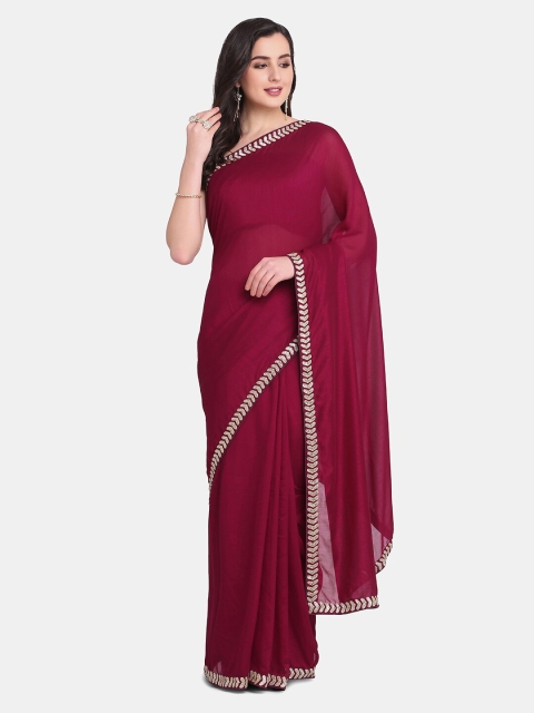 

BOMBAY SELECTIONS Magenta & Silver-Toned Zardozi Pure Silk Tussar Saree