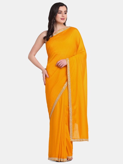 

BOMBAY SELECTIONS Yellow & Gold-Toned Zardozi Pure Silk Tussar Saree