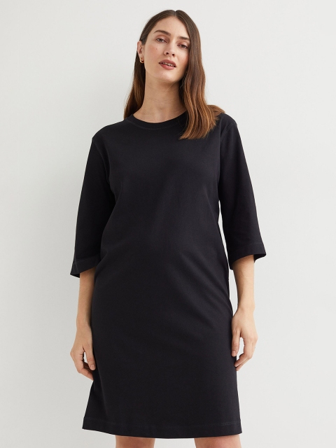 

H&M Women Black Solid Pure Cotton MAMA T-shirt Dress