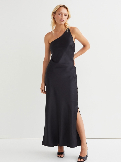

H&M Women Black One-Shoulder Slip Dress