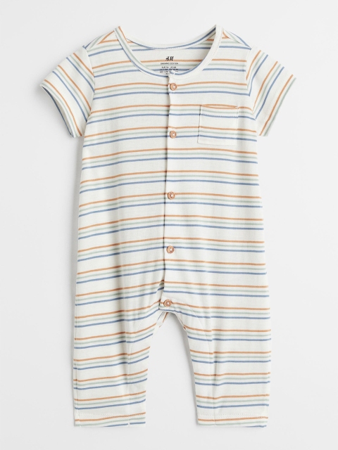 

H&M Infant Boys White Striped Short-Sleeved Cotton Romper Suit