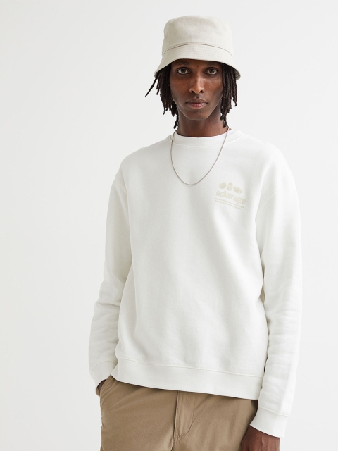 

H&M Men White & Beige Printed Cotton Sweatshirt