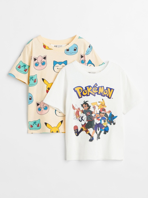 

H&M Boys 2-Pack Printed Pure Cotton T-shirts, White