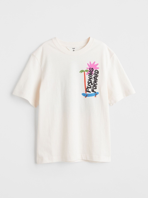 

H&M Boys Off White Oversized Pure Cotton Printed T-Shirt