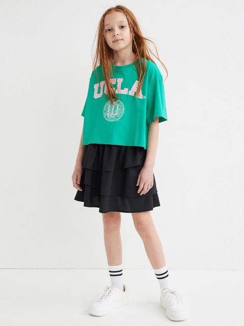 

H&M Girls Green Cropped Printed Jersey Top