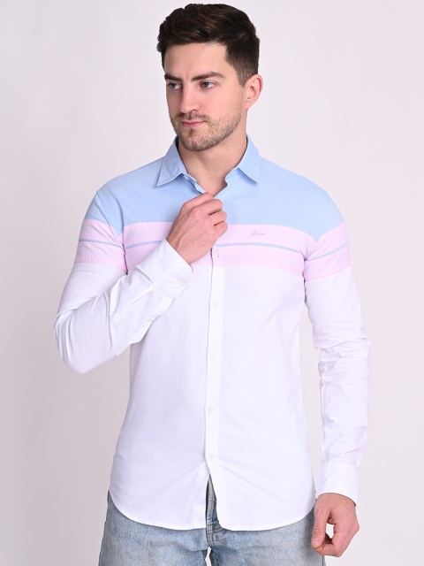 

STROP Men White Relaxed Slim Fit Horizontal Striped Cotton Casual Shirt
