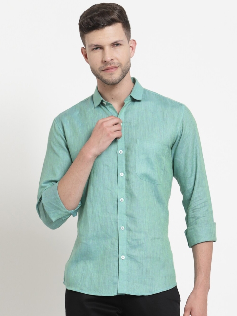 

Emerals Men Green Standard Linen Casual Shirt