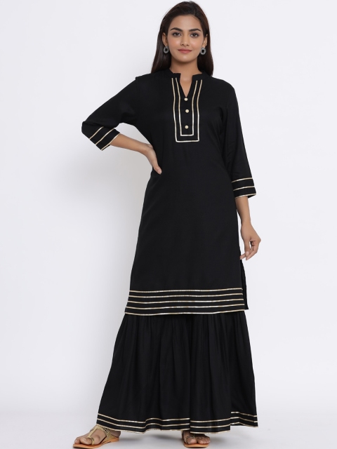 

MIRAVAN Women Black Gotta Patti Kurta with Sharara