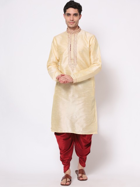 

Glemora Men Cream-Coloured Thread Work Kurta