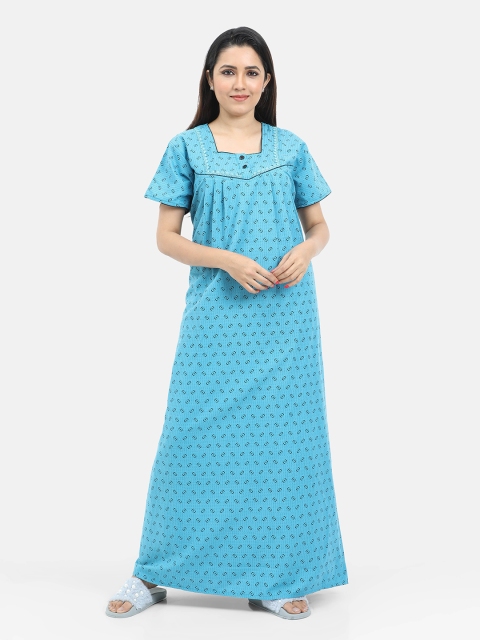 

SARINA Women Blue Printed Maxi Nightdress