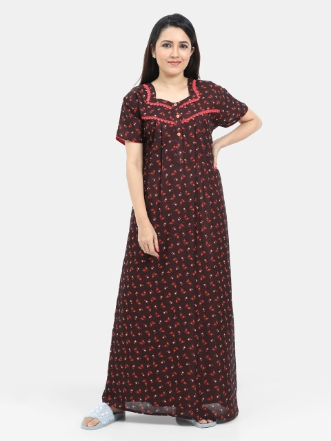 

SARINA Women Brown Printed Cotton Maxi Nightdress