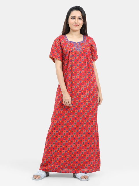 

SARINA Red Printed Maxi Nightdress