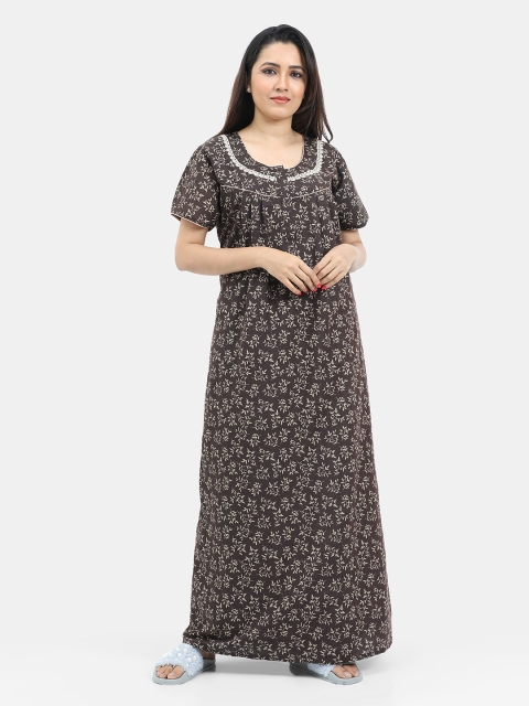 

SARINA Brown Printed Maxi Nightdress