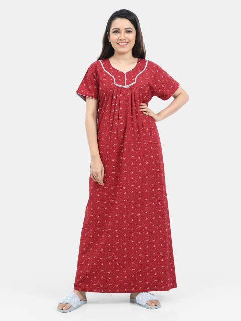 

SARINA Maroon Printed Maxi Nightdress