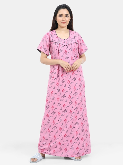 

SARINA Women Pink Printed Cotton Maxi Nightdress