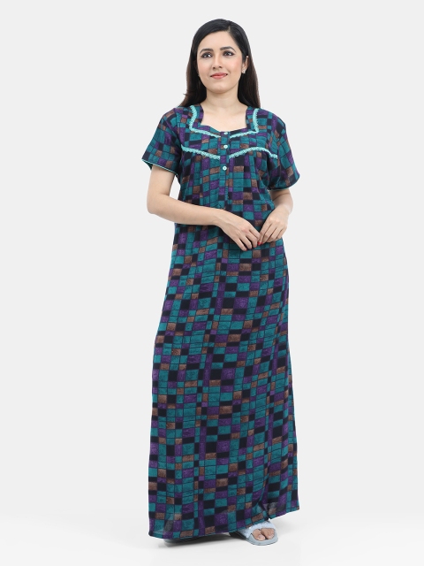 

SARINA Teal Printed Maxi Nightdress