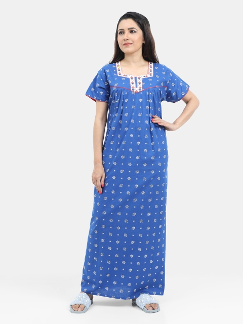 

SARINA Women Blue & White Printed Pure Cotton Nightdress