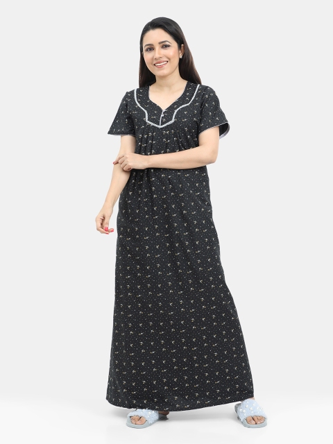 

SARINA Black Printed Maxi Nightdress