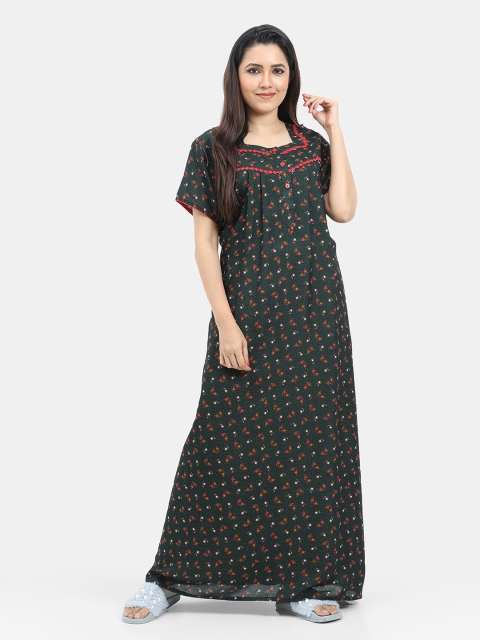 

SARINA Green Printed Maxi Nightdress