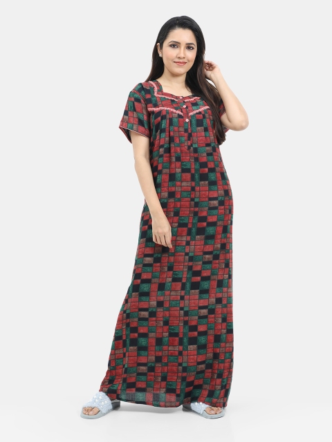 

SARINA Maroon Printed Maxi Nightdress