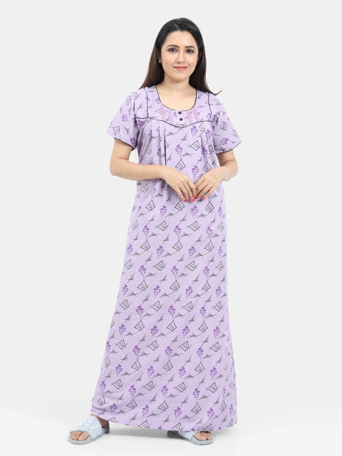 

SARINA Women Purple Printed Cotton Maxi Nightdress