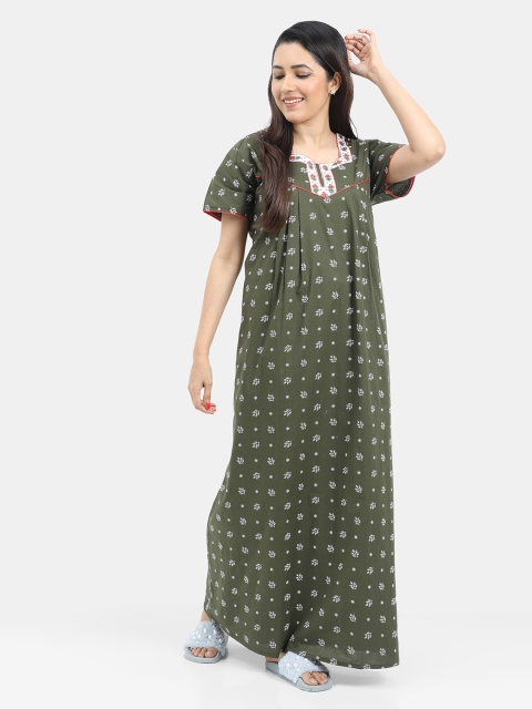 

SARINA Green Printed Cotton Maxi Nightdress