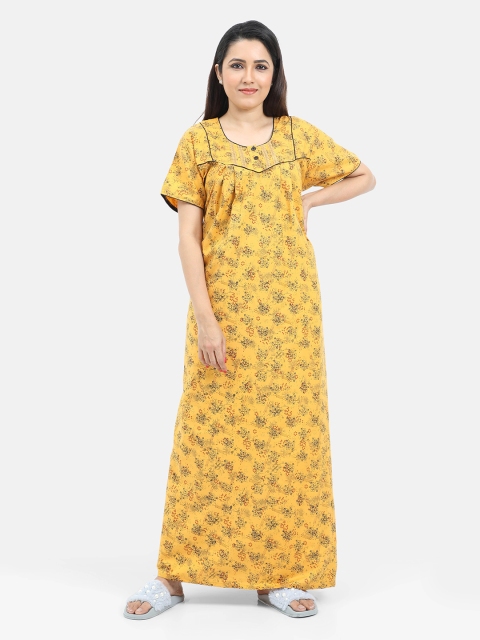 

SARINA Yellow Printed Maxi Nightdress