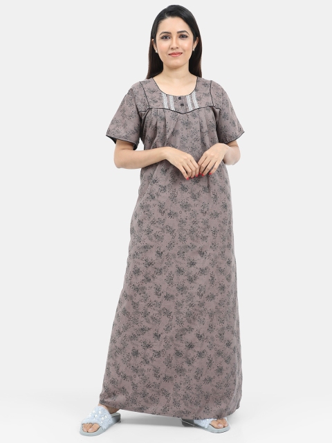 

SARINA Brown Printed Maxi Nightdress