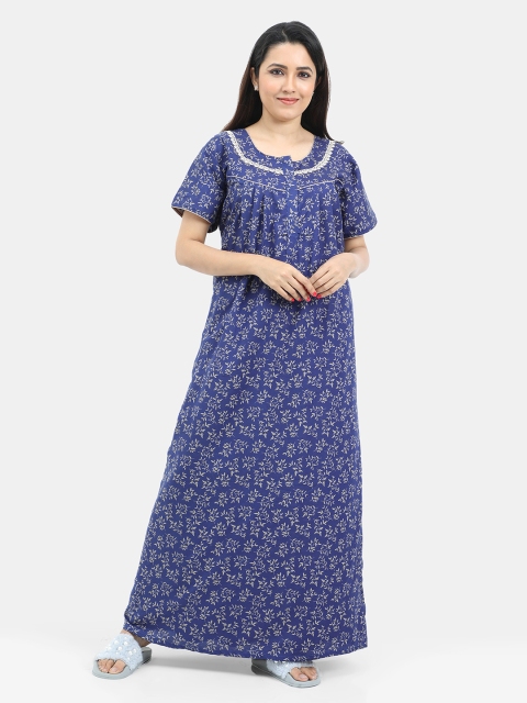 

SARINA Women Blue Floral Printed Maxi Nightdress