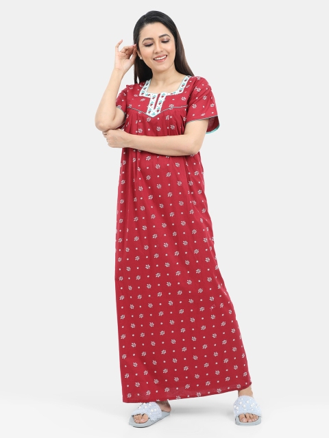 

SARINA Maroon Printed Maxi Nightdress