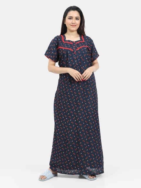 

SARINA Women Navy Blue & White Printed Nightdress