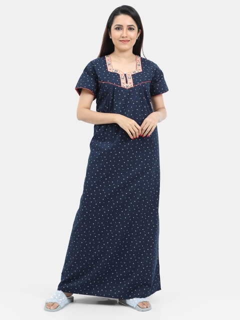 

SARINA Women Navy Blue Floral Printed Pure Cotton Maxi Nightdress
