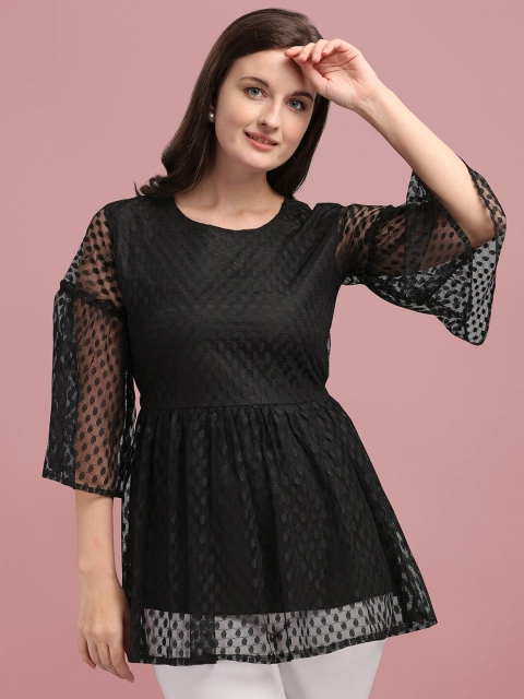 

Amrutam Fab Women Black Self Design Net Top