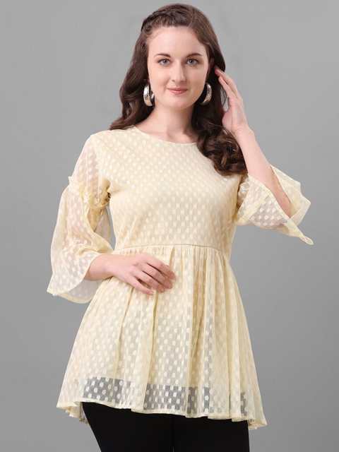 

Amrutam Fab Beige Net Peplum Longline Top