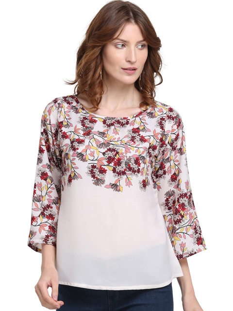 

Amrutam Fab White Floral Print Placement Print Georgette Top