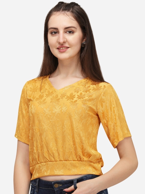 

Amrutam Fab Yellow Crepe Blouson Crop Top