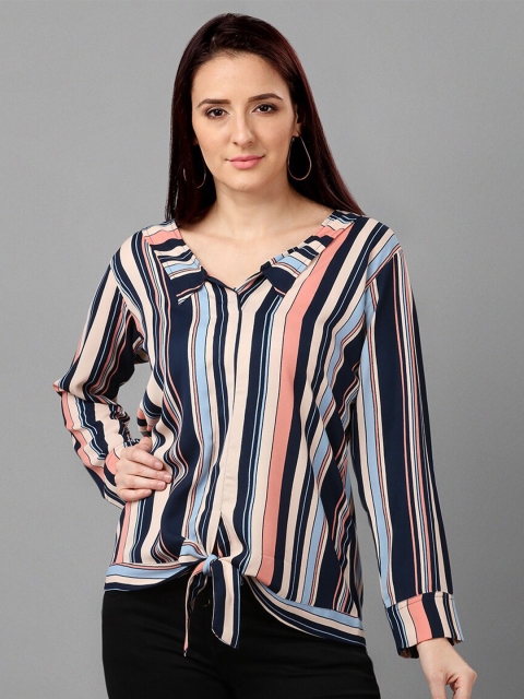

Amrutam Fab Multicoloured Striped Crepe Top, Multi