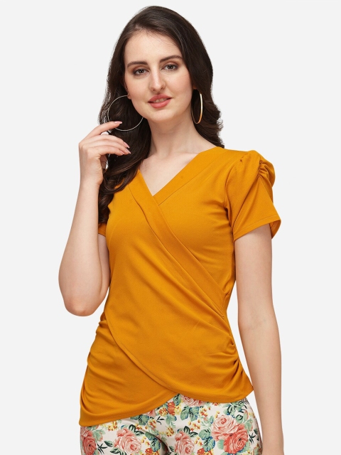 

Amrutam Fab Mustard Yellow Layered Crepe Wrap Top