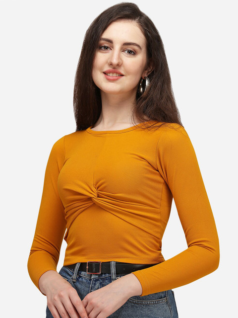 

Amrutam Fab Mustard Yellow Twisted Crepe Top