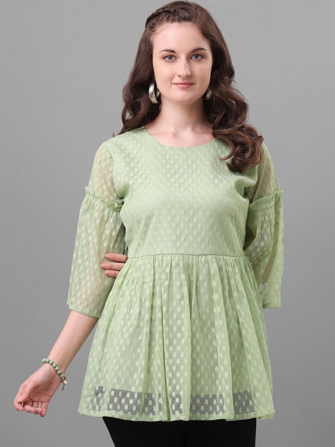 

Amrutam Fab Sea Green Net Longline Top